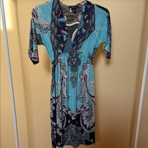 Blue Paisley Wrap-Style Dress